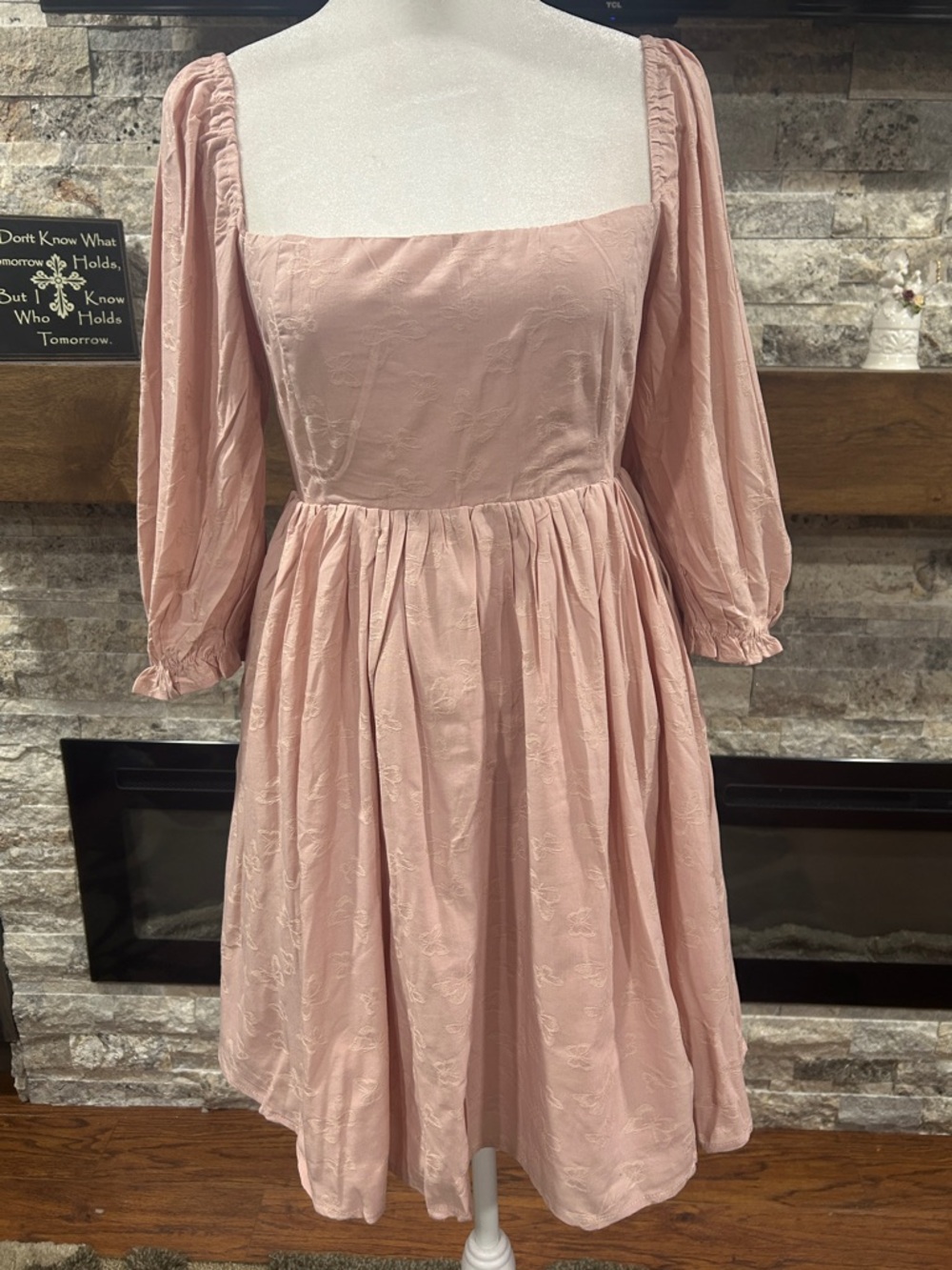 Lovely Day Blush Pink Midi Dress with Puff Sleeves NEW size small